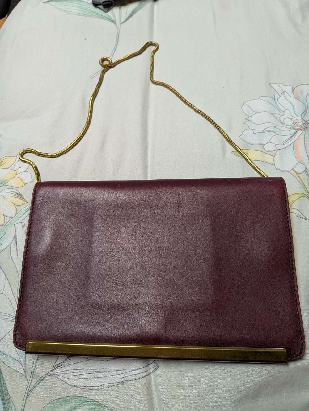 Madewell Burgundy Leather Crossbody with Gold Chain Accent